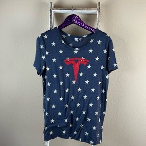 Blue with White Stars Red Tesla Logo tshirt size xxlsrge